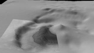 link to multimedia item number 647 entitled 'Onion Skin of Un-named Martian Crater'. Description is 'Seepage regions in an un-named Martian crater (draft render)'