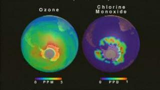 link to multimedia item number 837 entitled 'Ozone and Chlorine Monoxide over Antarctica from MLS (1/12/93 - 9/17/93)'. Description is 'Side-by-side globes showing MLS measurements of ozone and chlorine monoxide over Antartica from 8-12-93 to 9-17-93.'