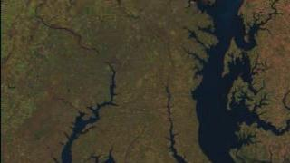 link to multimedia item number 845 entitled 'Fly up the Chesapeake Bay to Harrisburg, Pennsylvania'. Description is 'A flyby up the Chesapeake Bay from Norfork to Harrisburg.  Created by draping Landsat imagery over elevation data.'