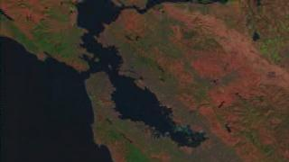 link to multimedia item number 854 entitled 'San Francisco Flyby: Channels 542'. Description is 'A flyby of San Francisco, from Landsat imagery'