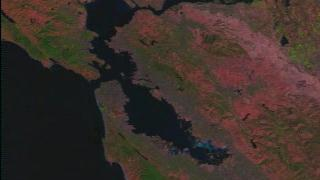 link to multimedia item number 855 entitled 'San Francisco Flyby: Channels 543'. Description is 'A Flyby of San Francisco, from Landsat imagery'