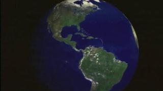 link to multimedia item number 988 entitled 'Antarctica: RADARSAT Prelude'. Description is 'Animation of Globe tilting up to reveal Antarctica through the eyes of RADARSAT'