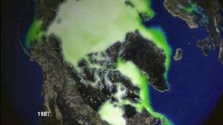 link to multimedia item number 1070 entitled 'March Monthly Sea Ice Concentrations for 1979-1998 (Green)'. Description is 'Arctic sea ice concentrations in March of each year from 1979 through 1998'