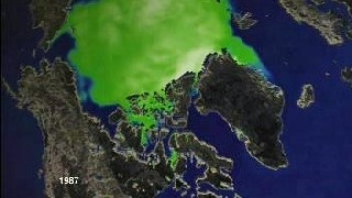 link to multimedia item number 1073 entitled 'September Monthly Sea Ice Concentrations for 1979-1998 (Green)'. Description is 'Arctic sea ice concentrations in September of each year from 1979 through 1998'