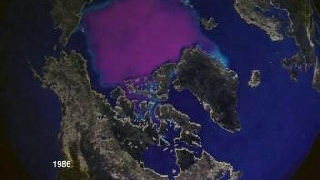 link to multimedia item number 1074 entitled 'September Monthly Sea Ice Concentrations for 1979-1998 (Purple)'. Description is 'Arctic sea ice concentrations in September of each year from 1979 through 1998'