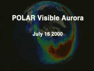 An animation of the visible aurora in the northern hemisphere on July 16, 2000 as measured by Polar.  Text on preview image reads, "Polar Visible Aurora July 16, 2000".