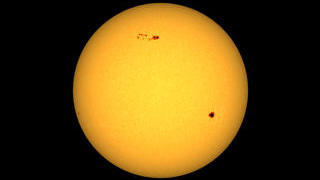link to multimedia item number 2243 entitled 'SOHO/MDI Views the Sun - 1998'. Description is 'Sunspots on the solar disk.'