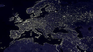 link to multimedia item number 2276 entitled 'Earth at Night 2001'. Description is 'Human-made lights highlight particularly developed or populated areas of the Earth's surface, including the seaboards of Europe.'
