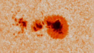 link to multimedia item number 2287 entitled 'The Spinning Sunspot'. Description is 'Close-up on the sunspot group'