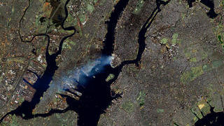 link to multimedia item number 2514 entitled 'Landsat 7 view of Ground Zero'. Description is 'Landsat 7 image of New York City taken on September 12th, 2001.'