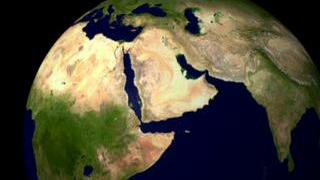 Animation of a beauty shot fly-over that covers Africa, Asia, and Europe using the Blue Marble data mosaic.