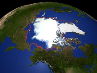 An image of the minimum sea ice concentration in 2003 (September)