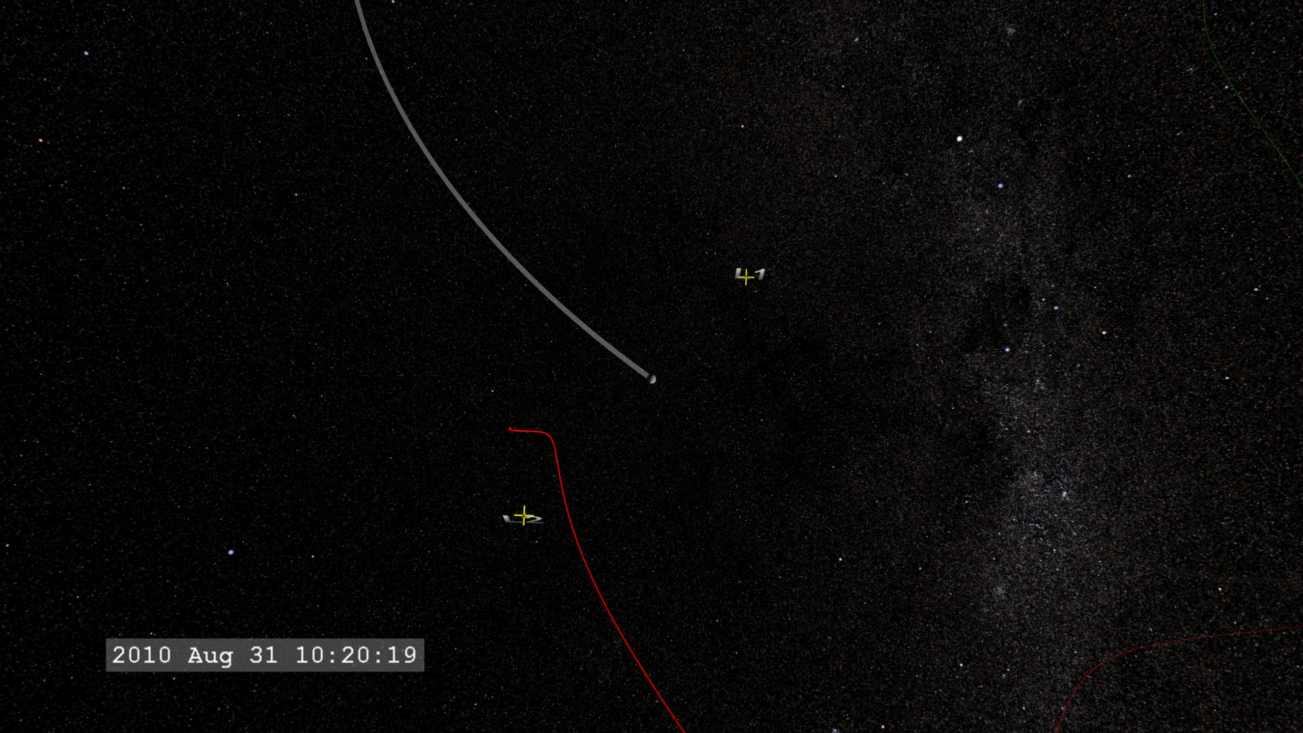 Opening view as ARTEMIS-1 is captured in the region around L2.