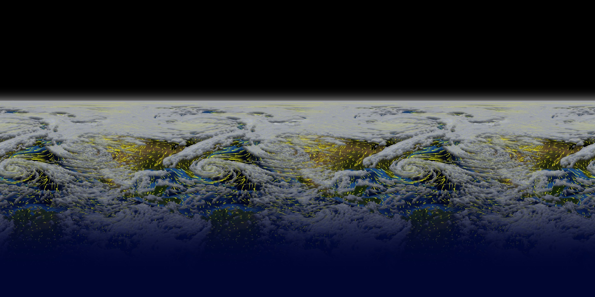 Sample composite of the Hurricane Sandy segment for the SOS show "Water Falls".  Hurricane Sandy is multiplied three times around the globe so that it can be seen by all visitors of a SOS exhibit.