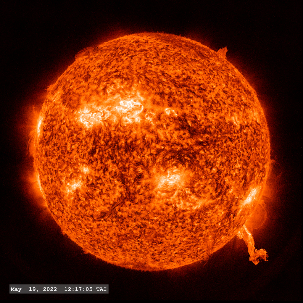 The solar flare as seen in AIA 304 Angstrom filter. Correction is applied for the instrument Point-Spread Function (PSF).