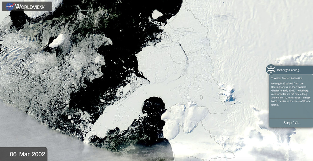 Iceberg-22 calved from Thwaites Glacier, located in Antarctica in early 2002. From the vantage point of space we track its journey and evolution during the last 21 years.
