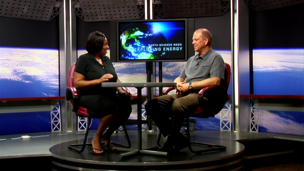Earth Science Week 2010 KickoffThis daytime talk show style video introduces the energetic theme of Earth Science Week, how NASA and energy are connected, and looks in depth at some of the resources available to science educators inside the Earth Science Week Kit. Hosted by Trena Ferrell-Branch, the video features an interview with Dr. Eric Brown De Colstoun and Theresa Schwerin.For complete transcript, click here.