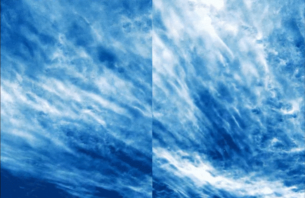 A GIF optimized for Twitter. Cameras aboard the balloon captured 6 million high-resolution images of polar mesospheric clouds that reveal processes leading to turbulence - chaotic movement in the atmosphere that can influence weather and climate, and their predictions. 