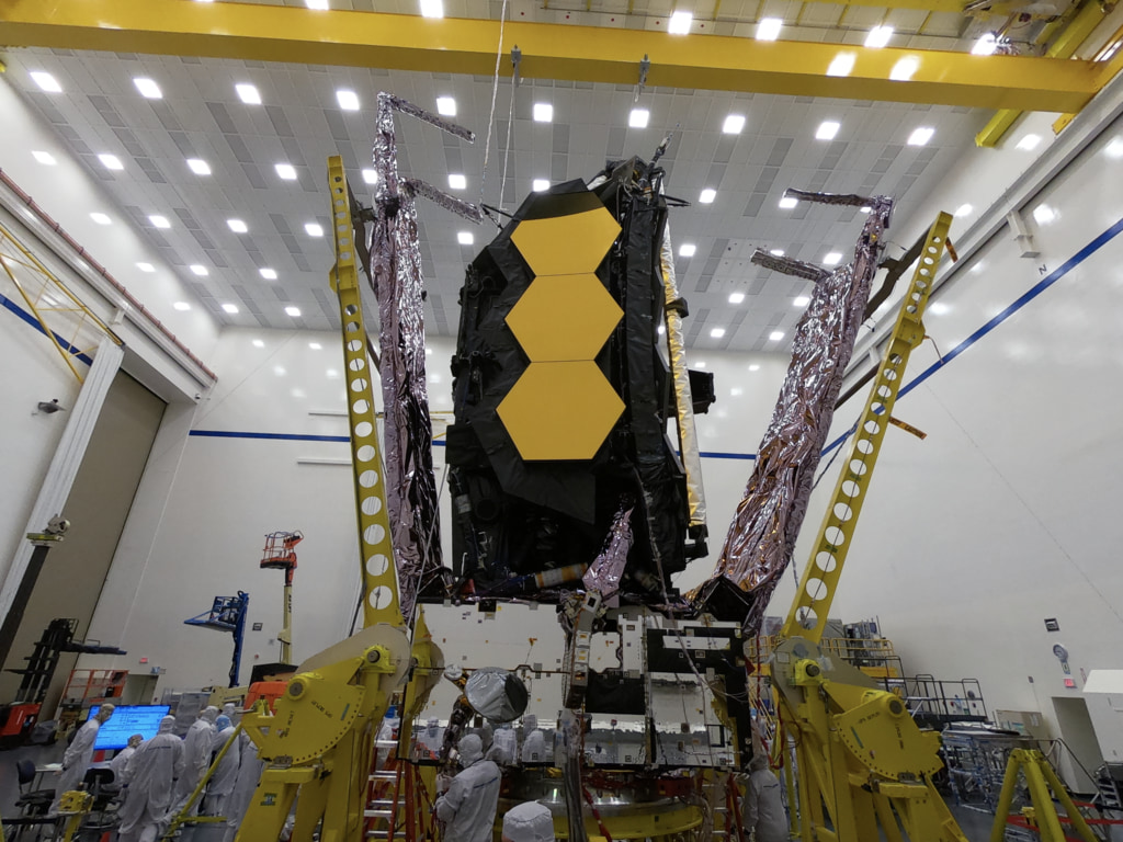 Backup time-lapse 1 of engineers stowing the James Webb Space Telescope's sunshield back UPS at Northrop Grumman in Redondo Beach, CA.    