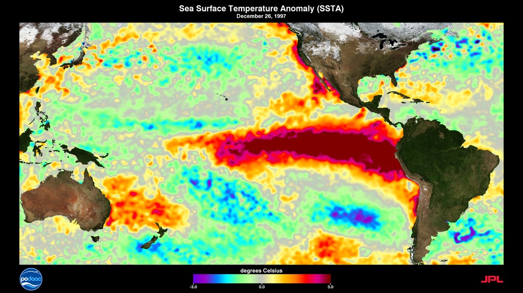 Sea Surface Temperature Anomaly during the the 1997-1998 ENSO event.
