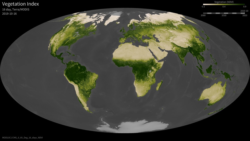 16-day Terra/MODIS vegetation index maps beginning February 2000.