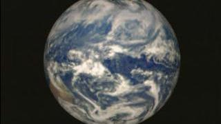 A rotating Earth, using a composite image derived from the flyby of Galileo in December, 1990