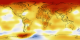 This data visualization of five-year global temperature differences from 1880 to 2008 was designed to be shown on the Science On a Sphere. Dark blue areas show regions where the temperature was cooler then the average temperature. Red areas show regions where the temperature was warmer then the average. This particular image show the global average from 2004 to 2008.