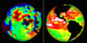 Two images from Eyes on the Earth: Gravity field is on the left, sea level is on the right. The user can rotate the planet to any desired location, zoom in and out, see NASA's entire fleet of Earth-observing satellites, set the speed with which time passes and select many different kinds of displays.
