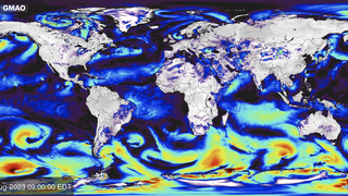 Near surface wind speed is calculated by sampling 3-D atmospheric fields from NASA’s GEOS-FP system 10 meters above Earth’s surface. GEOS-FP combines millions of weather observations with a predictive model to create a global best estimate of weather conditions that are used to begin a forecast.