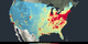 United States  
This visualization shows tropospheric column concentrations of nitrogen dioxide across the U.S. as detected by the Ozone Monitoring Instrument on NASA's Aura satellite, averaged yearly from 2005-2011.