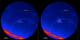 Labeled version. Fermi LAT images showing the gamma-ray sky around the blazar PKS B1424-418. Brighter colors indicate greater numbers of gamma rays. The dashed arc marks part of the source region established by IceCube for the Big Bird neutrino (50-percent confidence level). Left: An average of LAT data centered on July 8, 2011, and covering 300 days when the blazar was inactive. Right: An average of 300 active days centered on Feb. 27, 2013, when PKS B1424-418 was the brightest blazar in this part of the sky.   Credit: NASA/DOE/LAT Collaboration