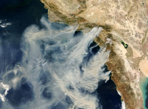 satellite image of wildfires in Southern California