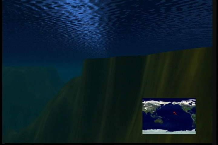 The opening sequence of the Ocean Planet flyby including a map inset