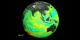 An animation of sea surface temperature and height anomalies on a rotating globe from January 1997 to November 1998.  This animation rotates from the Indian Ocean to the Pacific.