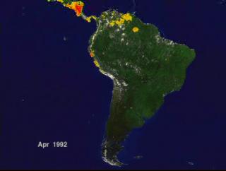 AVHRR Fire Data April 1992 - Dec. 1993  10 Day Averages (South  America) 3 months-sec