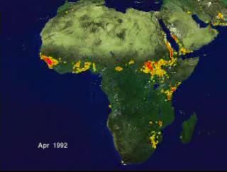 AVHRR Fire Data April 1992 - Dec. 1993  10 Day Averages (Africa) 1 months-sec