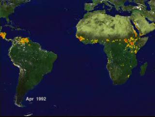 AVHRR Fire Data April 1992 - Dec. 1993  10 Day Averages (Atlantic) 1 months-sec