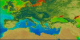 SeaWiFS false color data showing seasonal change in the oceans and on land for Europe.  The data is seasonally averaged, and shows fall, winter, spring, summer, fall, winter, spring, and summer.