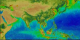 SeaWiFS false color data showing seasonal change in the oceans and on land for Asia.  The data is seasonally averaged, and shows the sequence: fall, winter, spring, summer, fall, winter, spring (for the Northern Hemisphere).