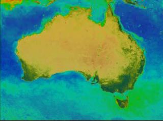 SeaWiFS false color data showing seasonal change in the oceans and on land for Australia.  The data is seasonally averaged, and shows spring, summer, fall, winter, spring, summer, and fall.