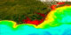 Transitions between relatively cloud free scenes of the Cape Hatteras region, using true color land and clouds with false color-chlorophyll water images, all from SeaWiFS