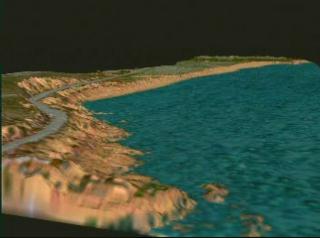 Visualization fade from airborne laser altimetry data of the beach near Montara, California in 1997 to 1998.