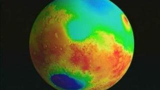 Mars global topography view rotating and zooming into Polar Lander landing site