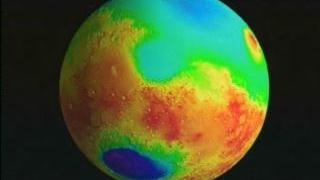 Mars topography globe flyover of polar regions using false color texture
