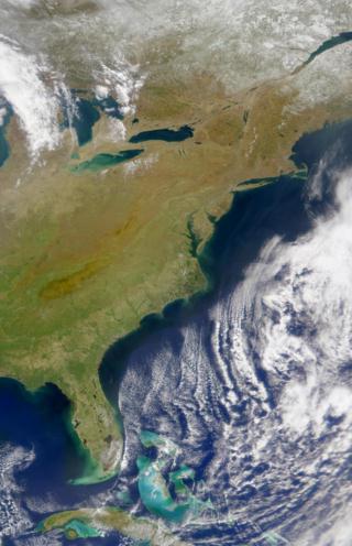  SeaWiFS image of the east coast of the United States taken in April 1998
