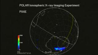 An x-ray image of the South Pole on May 11, 1999 taken by the PIXIE instrument on Polar, indicating enegetic electron fluxes striking the upper atmosphere