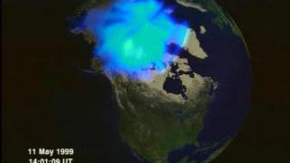 Visible aurora over the North Pole on May 11, 1999 as measured by Polar