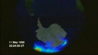Visible aurora over the South Pole on May 11, 1999 as measured by Polar
