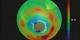 TOMS Ozone over Antarctica from 8-20-92 to 10-19-92.  The ozone hole is indicated in shades of blue.  The missing data region over the south pole is due to the inability of the TOMS instrument to measure data during the polar night.