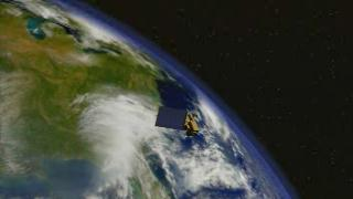 A slow flyby of the Terra satellite in orbit